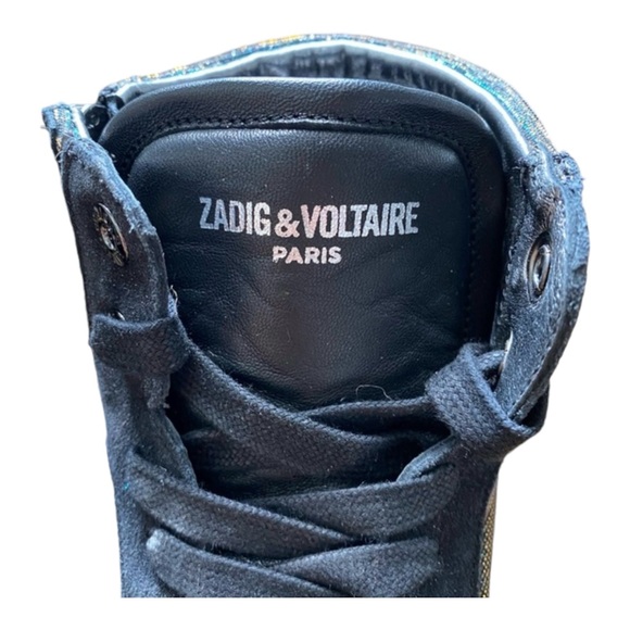 Zadig & Voltaire High Flash Shift Sparkle Leather Sneakers High Tops Sz 39 NWOB - Picture 12 of 15